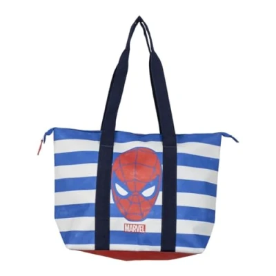 Imagen de Bolsa de Playa Spiderman Color Azul y Rojo 47x33x15cm Fabricada en Poliéster Tela con Cremallera Compartimento Principal Espacioso Producto Original Diseñado España