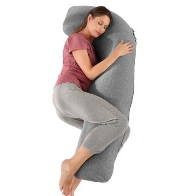 Imagen de SHANNA Almohada Embarazada Dormir, Sleep Confort Almohada, Forma de J Lactancia Corporal, Apoyo y Cuerpo Completo para Eembarazo con Funda Extraíble Lavables, 65 x 125 cm Gris