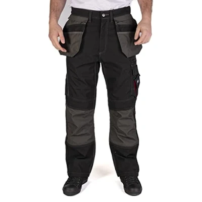 Imagen de Lee Cooper Workwear LCPNT224 Pantalón de Carga para Hombre con múltiples Bolsillos, Funda contrastante, Bolsillos Rodilleras y Superior, Negro, 32W / 31L