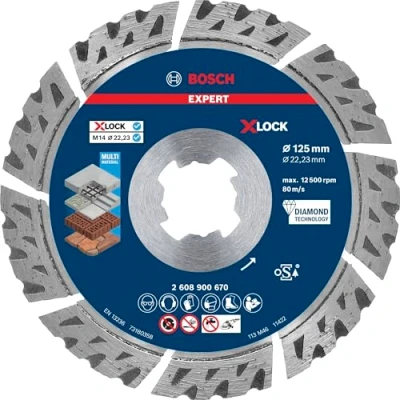 Imagen de Bosch Professional 1x Disco de corte diamante Expert MultiMaterial X LOCK (para Hormigón, Ø 125 mm, accesorios Amoladora pequeña)