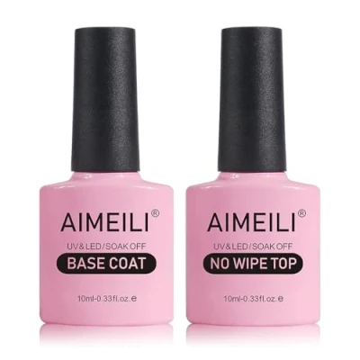 Imagen de AIMEILI Base y Top Coat Semipermanente Esmaltes Semipermanentes de Uñas en Gel UV LED Kit Manicura Soak off Pedicura 2 x 10ml