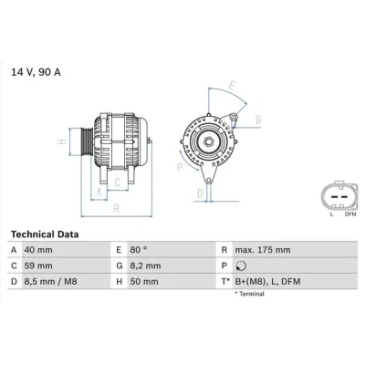 Imagen de BOSCH 0 986 041 310 Alternador 14V 90A SEAT: Ibiza 3, 2, Altea XL, VOLKSWAGEN: Golf 5, Polo IV Hatchback, Plus / Crossgolf