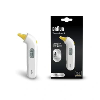 Imagen de Braun ThermoScan 3 Termómetro de oído , Medición rápida en 1 segundo Indicador acústico fiebre Pantalla digital Apto para bebés y niños pequeños ,La marca #1 entre los médicos(1) IRT3030