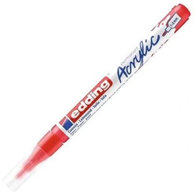 Imagen de edding 5300 marcador acrílico de trazo fino rojo 1 rotulador resistente al agua punta redonda 2 mm pintura acrílica para lienzo, papel kraft, madera y piedra