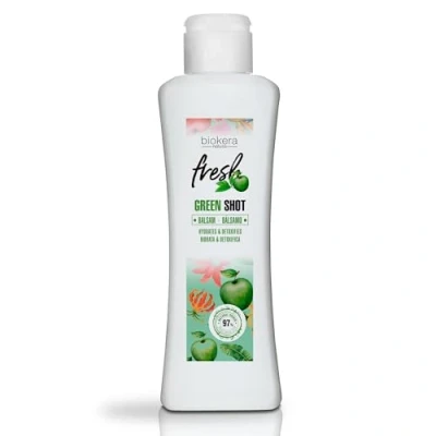 Imagen de SALERM Acondicionador Pelo Green Shot Bálsamo Biokera Fresh 300 ml con Manzana, Té Verde, Menta y Aloe Vera Hidrata Detoxifica el Cuero Cabelludo Sin Sulfatos ni Parabenos Vegano