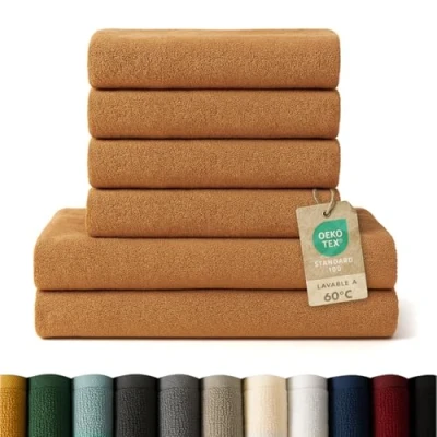 Imagen de Blumtal Juego de 2 Toallas Baño (70x140cm) + 4 Manos (50x100cm) Suaves y Absorebentes, 100% algodón, Certificado Oeko Tex 100, Naranja Calabaza