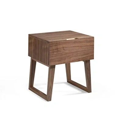 Imagen de Ángel Cerdá Mesita de Noche en Madera Nogal con Cajón Soft Closing Diseño Moderno y Funcional para Dormitorios 45 x 40 50 cm