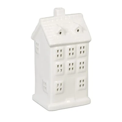 Imagen de Relaxdays Casita Portavelas de Cerámica, Casa Luz para 1 Vela Té, 14,5 x 7 6 cm, Portacandelitas, Blanco, 14.5 cm