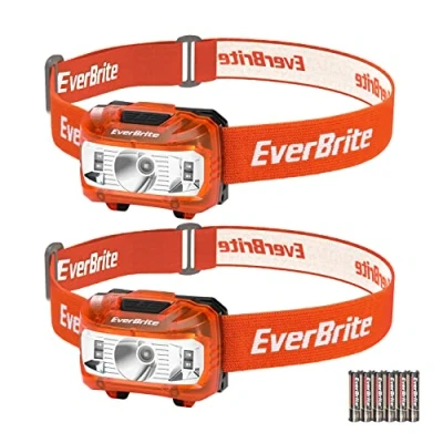 Imagen de EverBrite Linterna Frontal LED, Linternas Cabeza 300 Lúmenes con Pilas, 5 Modos de Iluminación, Impermeable,65 Ajustable,Lampára Ideal para Correr, Acampar, Cenderismo, Naraja