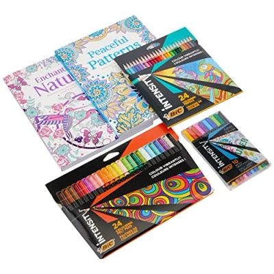 Imagen de BIC Intensity Juego de 60 colores para adultos con puntas fieltro, forros finos, lápices colorear y 2 libros