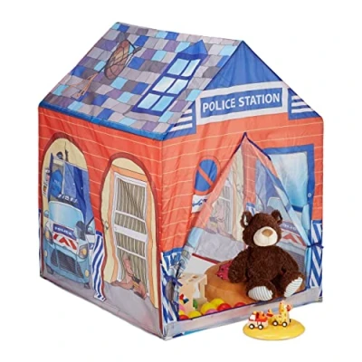 Imagen de Relaxdays Tienda Campaña Infantil Comisaría Policía, Poliéster, Azul y Rojo, 102 x 72 95 cm