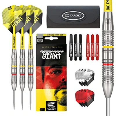 Imagen de Target Darts Gabriel Clemens Juego de Dardos Punta Acero latón 22 g, Paquete Regalo Accesorios para Dardos, Incluye barriles Tallos Cortos Pro Grip, vuelos