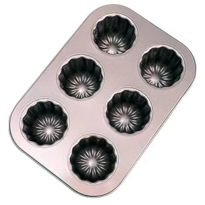 Imagen de Ponixa Cannele Moldes Antiadherentes para Magdalenas Canneles Dorados, Bandeja Hornear de Acero al Carbono (6 cavidades)