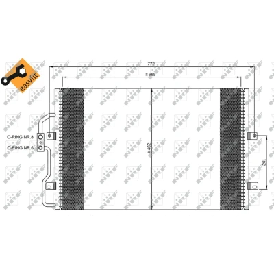 Imagen de NRF EASY FIT 35802 Condensador con junta anular 11,8 8,6 Aluminio 685 CITROËN: Jumpy I Furgón, PEUGEOT: Expert I, Furgón