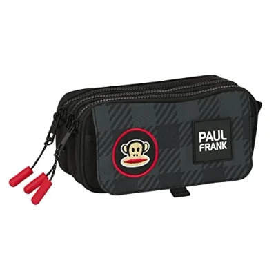 Imagen de Safta PAUL FRANK Campers Portatodo Triple Big, Estuche Infantil, Niño, Ideal para Niños de 5 a 14 Años, Cómodo y Versátil, Calidad Resistencia, 21.5x8x10 cm, Color Negro