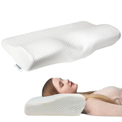 Imagen de edihome, Almohada Cervical, 50x30x10, Viscoelastica, Memory Foam, con Doble Funda de Algodón, Hipoalergénica