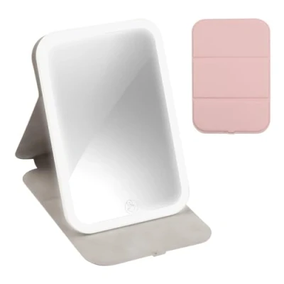 Imagen de Espejo Maquillaje con Luz LED Tocador Táctil Ultra Alta Definición Recargable Luces para Cosméticos Portatil de Viaje Iluminación (Rosa)