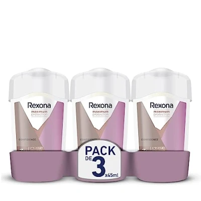 Imagen de Rexona Maximum Protection Desodorante en Crema Antitranspirante para Mujer Soft Solid Confidence 45 ml, Pack de 3 Unidades