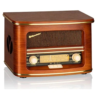 Imagen de Roadstar HRA 1500UEMP Radio CD Portátil Vintage FM/MW, Reproductor MP3, USB Función Grabación, Stereo, Mando a Distancia, Conexión para Auriculares, Madera