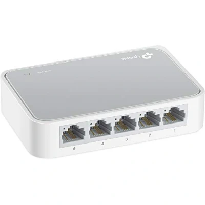 Imagen de TP Link TL SF1005D Switch Ethernet con 5 Puertos (10/100 Mbps, RJ45, Concentrador de ethernet, Plug and Play, sin Ventilador, No Gestionado), Color Blanco/Gris