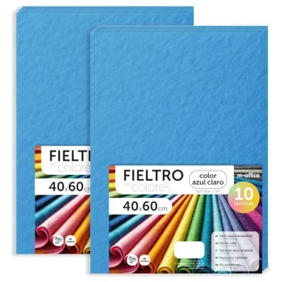 Imagen de m office Fieltro para Manualidades, de Colores, Suave y Flexible, Material Costura, Telas Patchwork, Ideal proyectos DIY, artesanía o decoración, 40x60cm (azul claro, 20 uds)