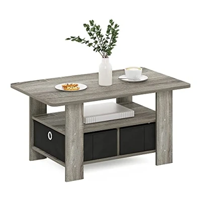 Imagen de Furinno Mesa de Centro con cajón Basura, Roble, French Oak Grey/Black