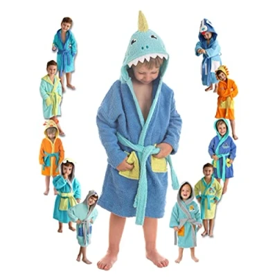 Imagen de LEBENGOOD Albornoz niños Algodón: Niño, 100% Algodón OEKO TEX® 2 Bolsillos, Cinturón, Capucha, Albornoces Felpa muy suave con bordados para (2 4, Sharky)