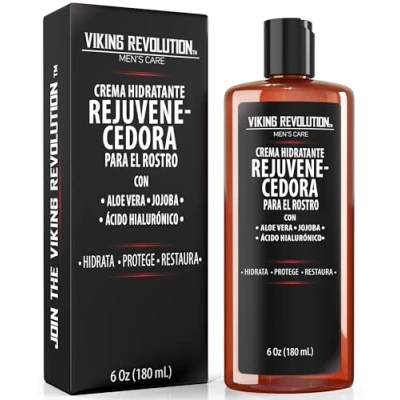 Imagen de Viking Revolution Crema Hidratante Facial Hombre 180 ml Natural con Ácido Hialurónico, Aloe Vera y Aceite de Jojoba Antiarrugas, Anti envejecimiento Hidrata Protégé