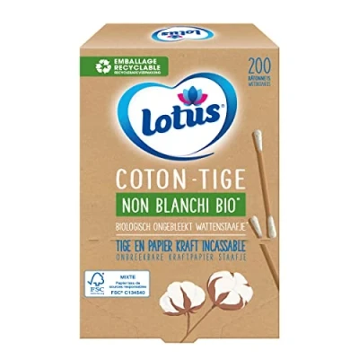 Imagen de Lotus Bastoncillos de algodón y papel no blanqueado orgánico Caja 200 palos