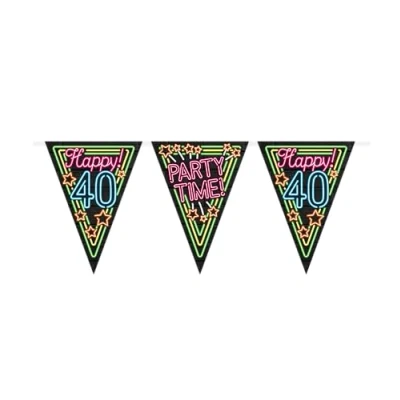 Imagen de PD Party 7012906 Neón Banderines de Fiesta Decoración Happy 40, Multicolor, Festivo, Time, Neón, Bunting, 1000cm Longitud x 30cm Ancho 0.1cm Altura