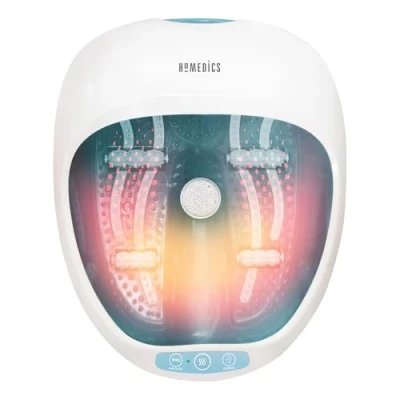 Imagen de HoMedics Masajeador de spa pies lujo, función calor y mantener el calor, rodillos masaje vibración relajante, 4 tiras burbujas para hidromasaje, 2 piedras pómez pedicura, adecuado