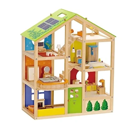 Imagen de Hape All Season House (Furnished), Award Winning 3 Storey Dolls Toy with Furniture, Accessories, Movable Stairs and Reversible Theme
