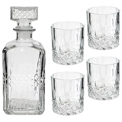 Imagen de NAWA Home &amp; Work Juego de Decantador y Vasos para Whisky 5 Piezas Elegante Vidrio Tallado Sello Hermético Silicona Ideal Regalo,