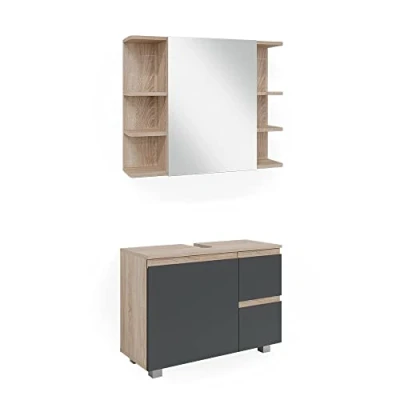 Imagen de Vicco Conjunto de Muebles baño J Shape, Sonoma/Antracita, 2 Partes