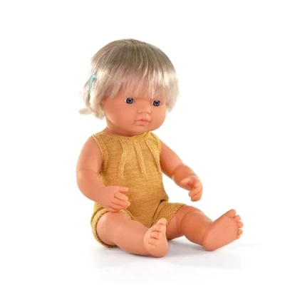 Imagen de Muñeca Caucásica Implante Coclear y Pelele Ocre 38 cm