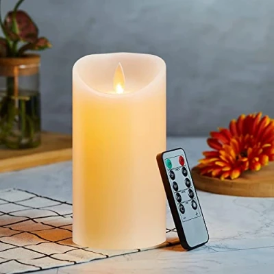 Imagen de Velas LED, Parpadeante Sin Llama, Con Pilas, Mando a Distancia, Vela LED Efecto Llama Temporizador, Real Cera, y Regulable, Para Dormitorio Comedor Fiesta 15cm Blanco Cálido