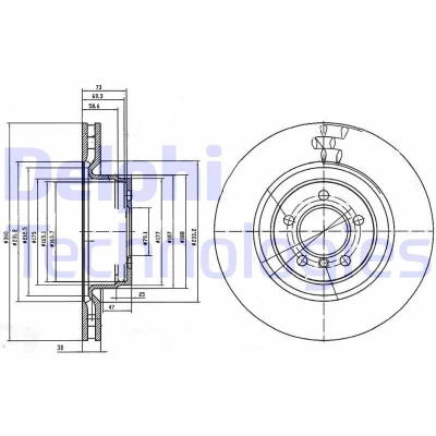 Imagen de DELPHI BG9009C Disco de freno 360 30 5 ventilado revestido sin procesar cojinete rueda, anillo sensor ABS LAND ROVER: Range Rover Sport