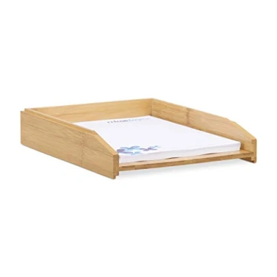 Imagen de Relaxdays Bandeja de Correo, Apilable, DIN A4, Organizador Escritorio, Bambú, 6x25x33 cm, Marrón