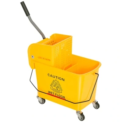 Imagen de HOMCOM Cubo Fregado Profesional 20L con Ruedas y Prensa de Fregar Industrial para Mopa Separador Agua 60x27x70.5cm Amarillo