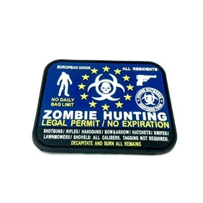 Imagen de Permiso Legal Caza del Zombi de la UE Todos los residentes PVC Airsoft Patch Azul