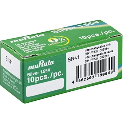 Imagen de Murata SR41 PBWW 384 Pilas de botón (óxido Plata, 45 mAh, 1,55 V, 10 Unidades)