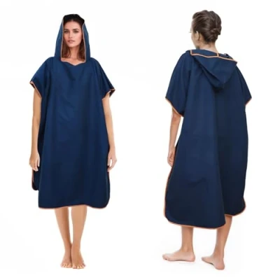 Imagen de poncho de baño para hombre y mujer, microfibra, el vestuario largo con capucha, ideal la playa, surf, surf (azul oscuro)