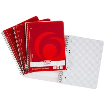 Imagen de Herlitz 297531 Paquete de 4 cuadernos notas con espiral A5, 80 hojas, color rojo