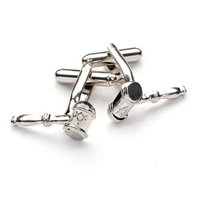Imagen de The Masonic Collection Gemelos masónicos de Plata con forma mazo, excelentes detalles, vienen en bolsa terciopelo/caja gemelos, un accesorio regalo útil para hombres masones,