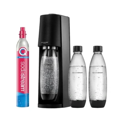 Imagen de SodaStream Terra Promopack con cilindro de CO2 y botella plástico apta para lavavajillas, color negro, altura 44 cm, 3 x 1 L