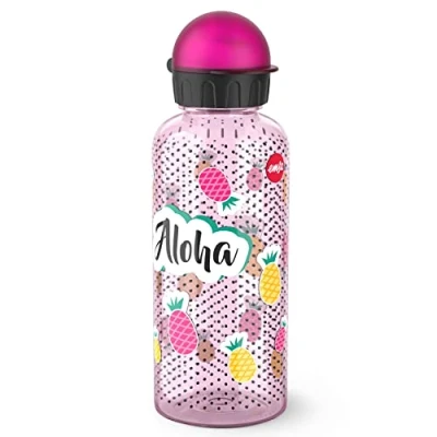 Imagen de Emsa Botella infantil Aloha hermética con diseño de frutas, plástico Tritán sin BPA, duradera y antiderrame, bebidas infantiles, ligeras fáciles manipular para niños, apta microondas