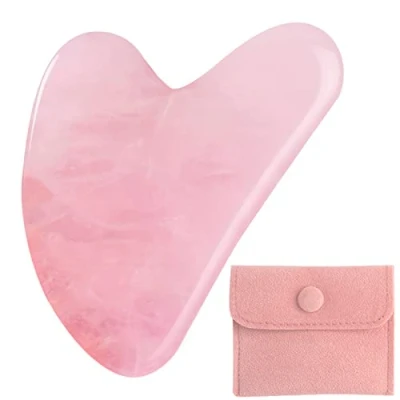 Imagen de Lamkrtlp Gua Sha, Sha Facial, Piedra de Cuarzo Rosa, Herramienta Masaje Antiarrugas para el Rostro Facial