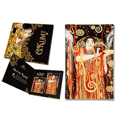 Imagen de Carmani Placa decorativa rectangular de vidrio para aperitivos, comida fiesta, nueces, plato impreso con la pintura &#039;Hygieia&#039; Gustav Klimt 15x23cm