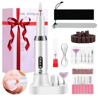 Imagen de Weinsamkeit Torno para Uñas Profesional, 20000 RPM Profesional 12 en 1, Lima Eléctricas USB, Velocidad Ajustable, Kit de Manicura y Pedicura Eléctrico Salón DIY