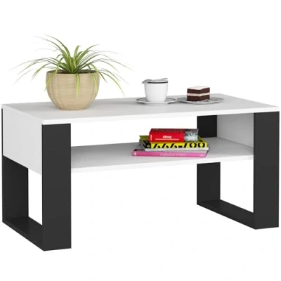 Imagen de AKORD Mesa de Centro DOMI, Blanco, 92 cm, Negro Mate, 92x53x45 cm